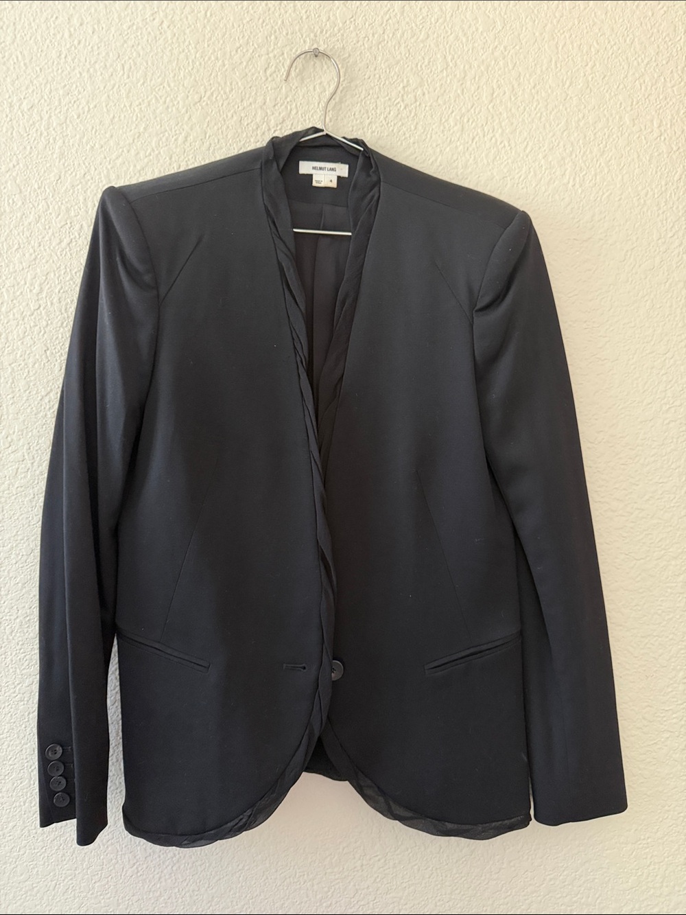 Helmut Lang Black Open-Front Blazer